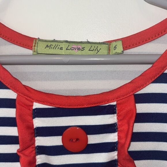 Milly Loves Lilly Girks Blue/white Striped long sleeve Santa dress Sz 6 EUC - Picture 7 of 9